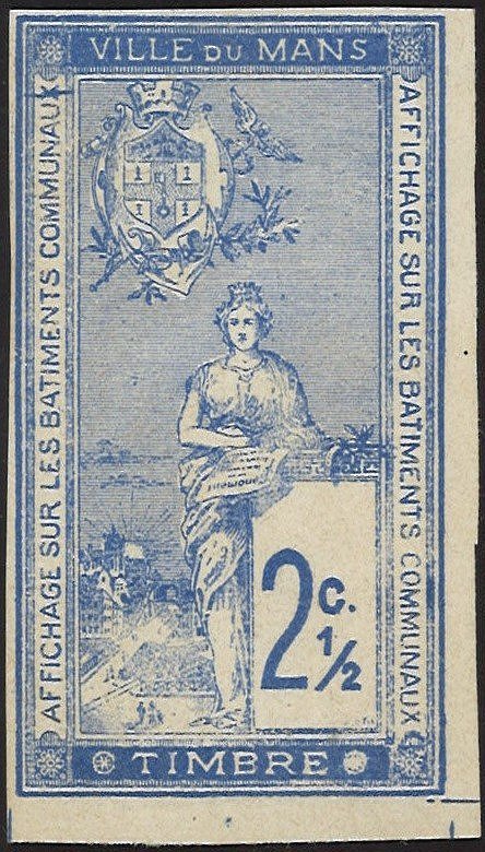 Le Mans : Timbre Fiscal 'Affiches' 1901 : Le Pont en X : Tramway à vapeur : 2½c 